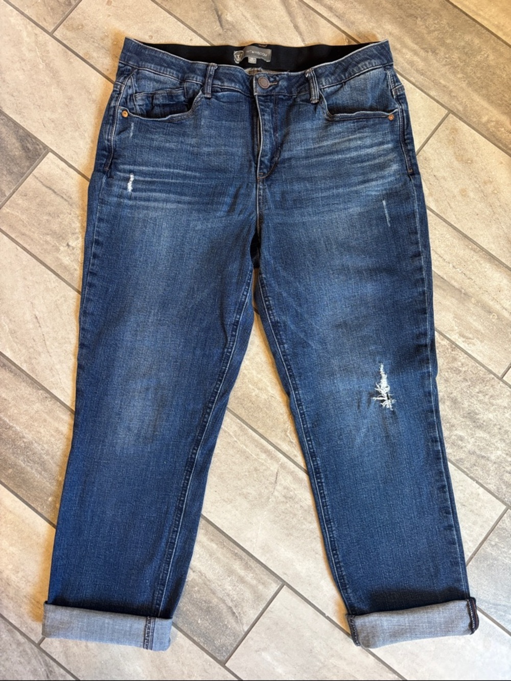 Wit & Wisdom Dark Blue Distressed Boyfriend Women's Jeans